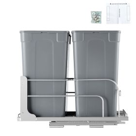 Pull-Out Trash Can, 35 QT x2 Double Under Mount Kitchen Waste Container, Heavy Duty Garbage Recycling Bin with Door Kit and Soft Close Slide