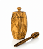 Authentic Olive Wood Honey Pot with Wooden Dipper Set - Hand-Carved Elegant Kitchen Storage Jar and Decorative Honey Dispenser