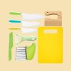 8 Pcs Wooden Kitchen Knife Set for Kids - Includes Safe Knives, Serrated Plastic Knives, Potato Slicers, Sandwich Cutter, Peeler and Cutting Board