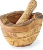 Olive Wood Rustic Mortar and Pestle Set - Handcrafted Wooden Spice Grinder