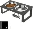 Elevated Cat Bowls with Splash Proof Mat for Kitten Puppy, 10° Tilted Raised Cat Bowl Stand Anti-Vomiting, 2 Wide Shallow Stainless Steel Bowls